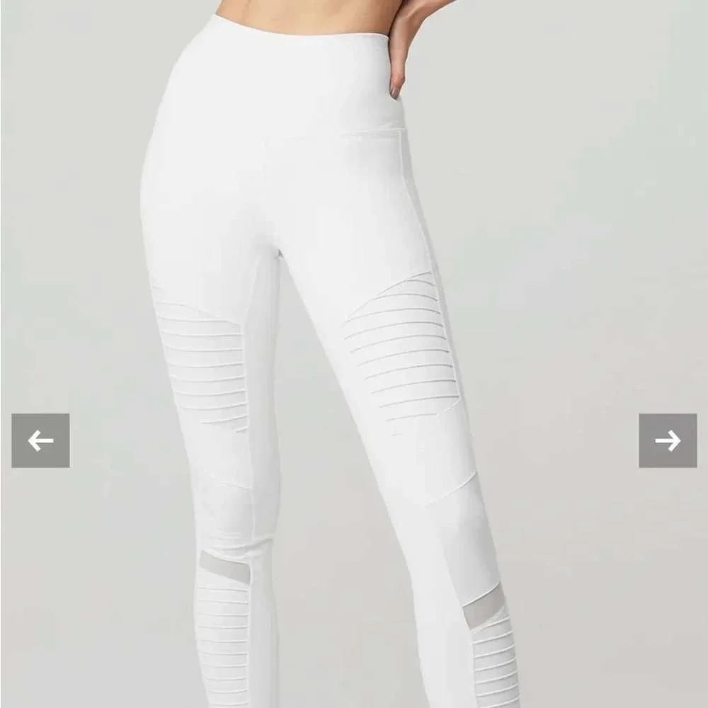 Alo Yoga White High Waist Moto Women Leggings Mesh Detail Size S W5494R